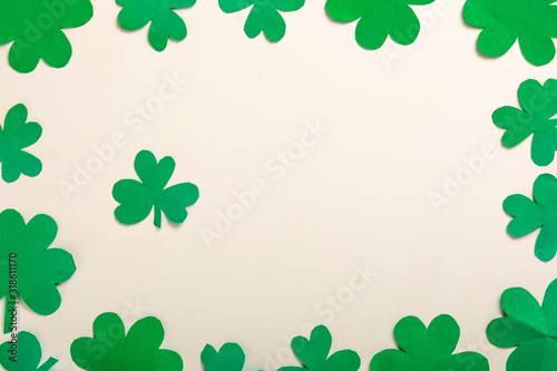 Happy Saint Patrick s mockup of  shamrock clover leaves with copy space 