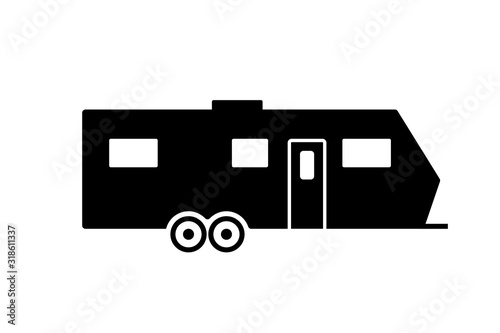 Travel trailer silhouette icon. Clipart image isolated on white background