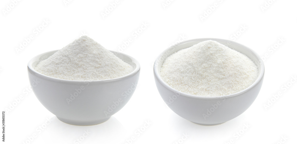 Creamer, Coffee whitener, Non-dairy creamer in a bowl on white Creamer, Coffee whitener, Non-dairy creamer in a bowl on white