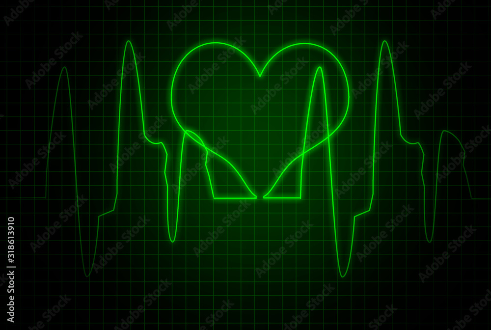 heartbeat chart. heart rate on the green screen. cardiogram