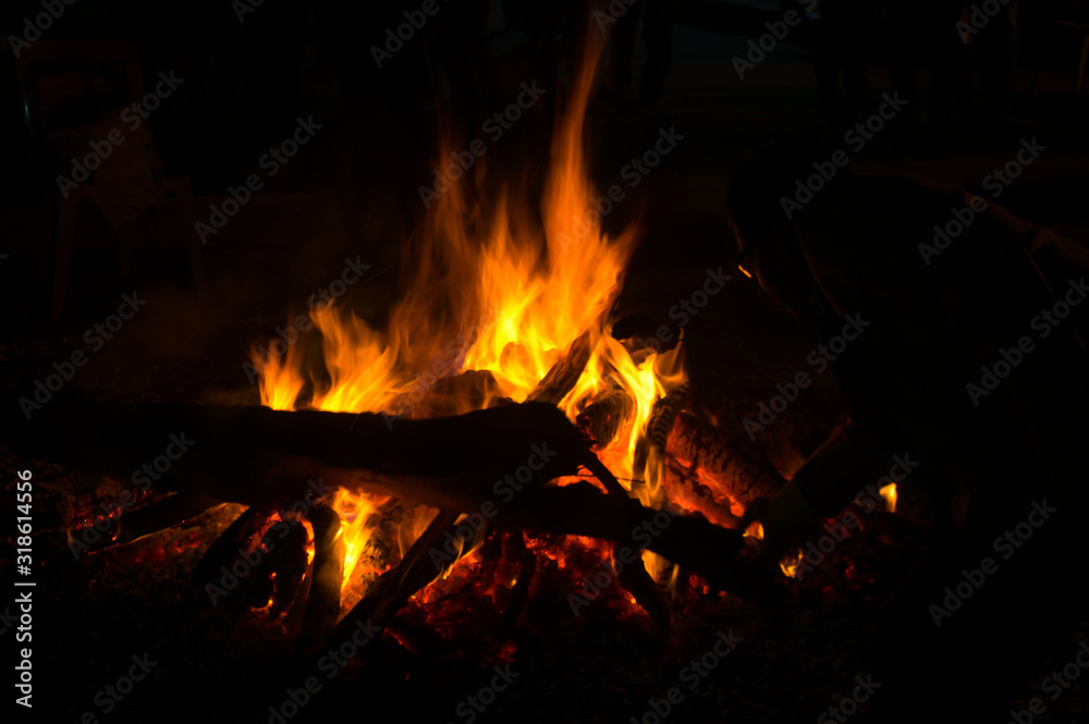 Giant bon fire lit for the festival of Lohri