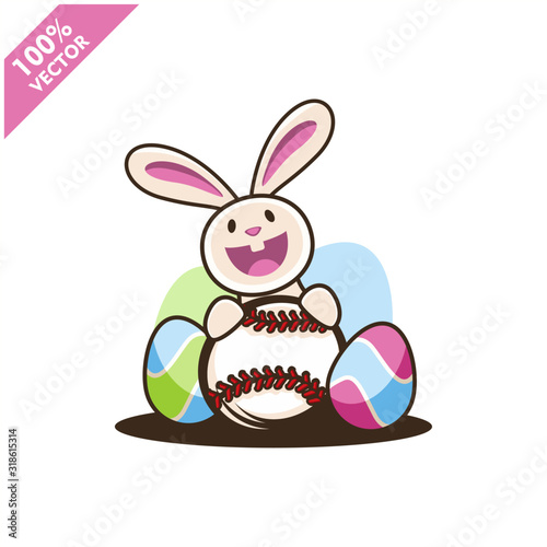 Canvas Print Baseball ball with easter rabbit vector illustration