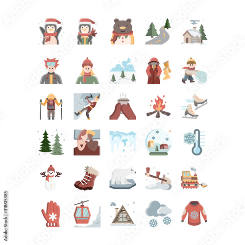 Fototapeta Naklejka Na Ścianę i Meble -  Winter season flat design icon set, vector and illustration