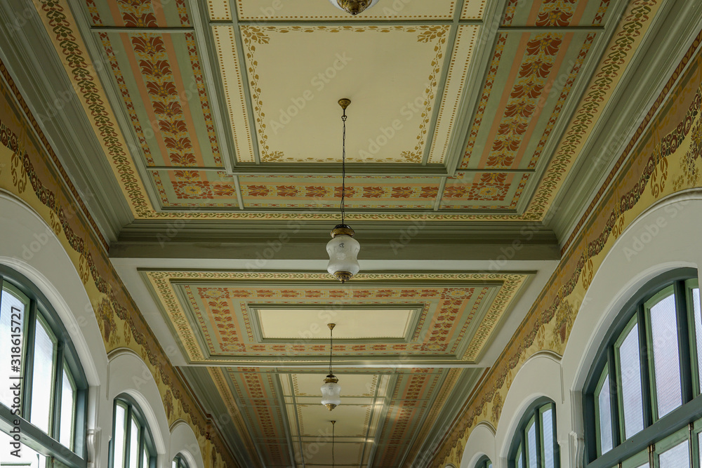 Decorative painted ceiling in the hallway