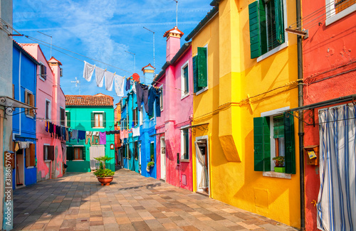 Colorful houses in Burano island near Venice, Italy.