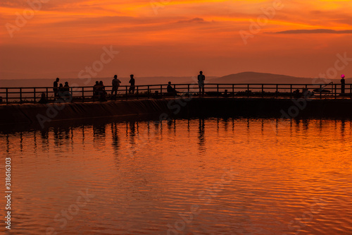 Sunset in Lake Nglanggeran / Embung Nglanggeran, a lake that holds rainwater at a height, Gunungkidul, Yogyakarta.