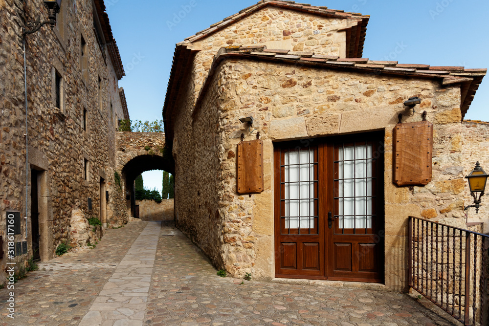 street of the ancient town in catalonia
