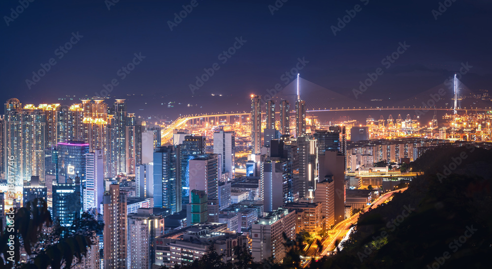Hong Kong City at twilight time.