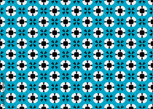 Seamless geometric pattern design illustration. Background texture. In blue  black  white colors.