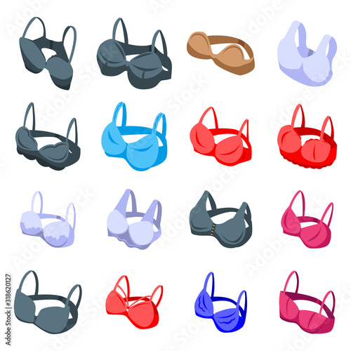Bra icons set. Isometric set of bra vector icons for web design isolated on white background