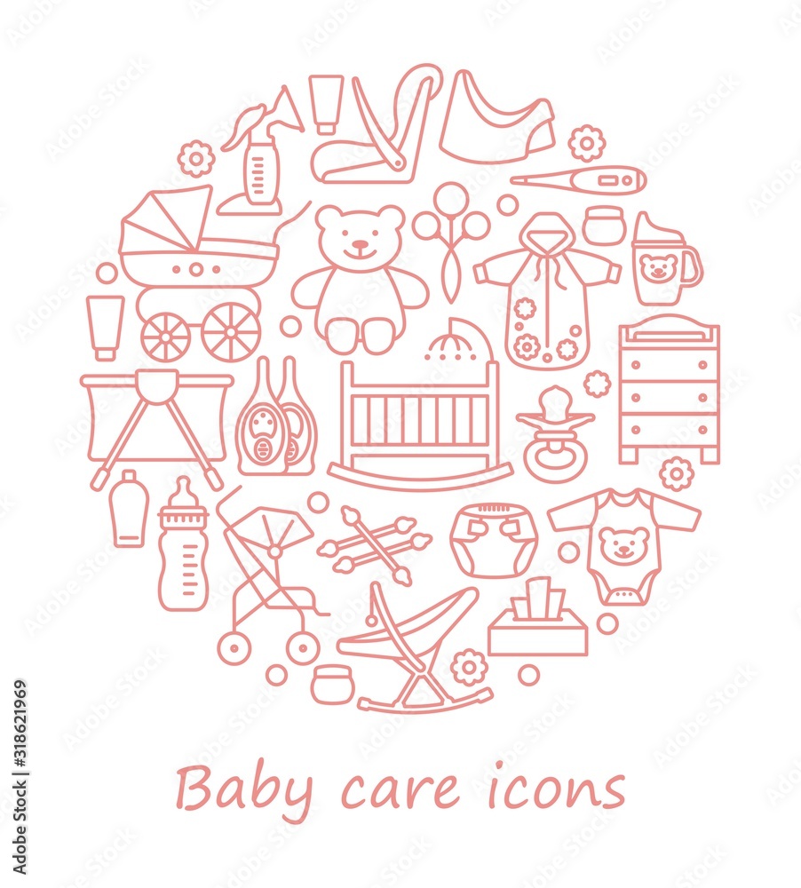 Baby care. Line icons in the form of a circle Baby care. Line icons in the form of a circle