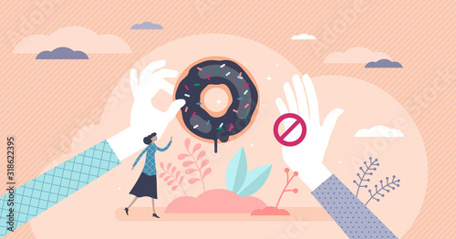 Healthy choices dieting concept, flat tiny female person vector illustration