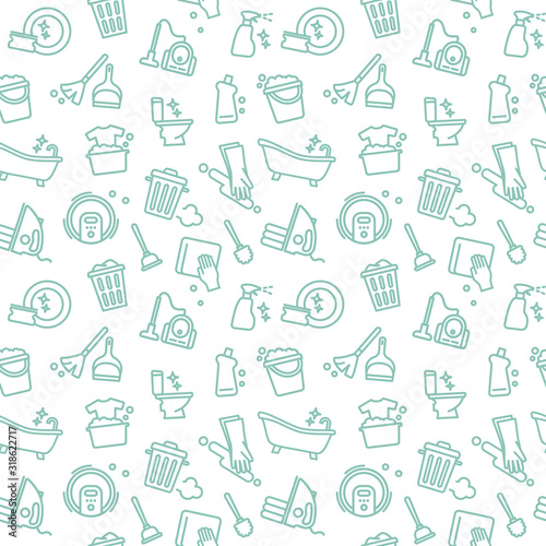 Seamless background of cleaning and housework. Vector Illustration