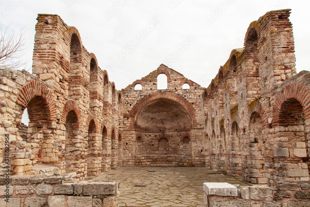 Old Byzantine church in Nessebar, ancient town on the coast of Black Sea, Bulgaria