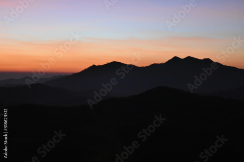 Beautiful Nature Landscape Of Mountain Range With Sunrise and Sea Fog at Pilok, Thong Pha Phum District, Kanchanaburi