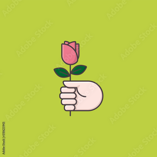 Hand giving rose flower vector illustration for Random Acts of Kindness Day on February 17th