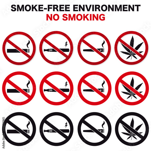 smoking prohibited sign symbols vector set