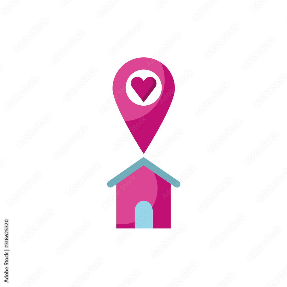 happy valentines day house with pin location and heart