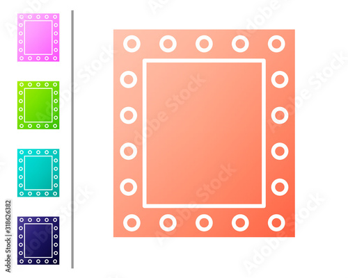 Coral Makeup mirror with lights icon isolated on white background. Set color icons. Vector Illustration