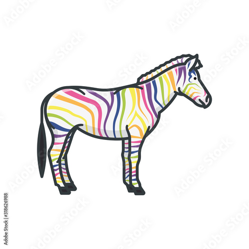 Fototapeta Naklejka Na Ścianę i Meble -  Rainbow colored zebra isolated vector illustration for Rare Disease Day on February 29th
