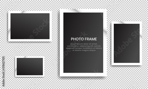 Realistic old photo frame collection isolated on transparent background.