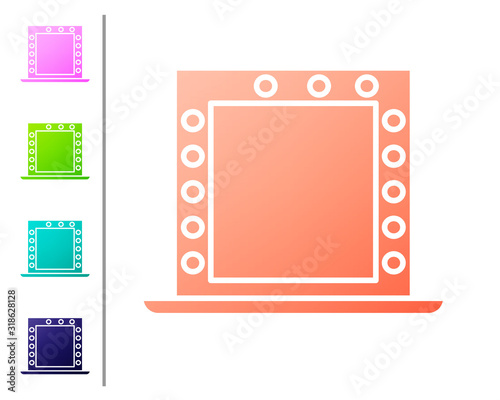 Coral Makeup mirror with lights icon isolated on white background. Set color icons. Vector Illustration