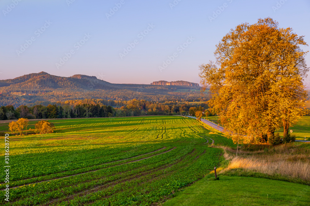 Landscape in Germany - Early morning view of the autumn landscape of Saxon Switzerland.