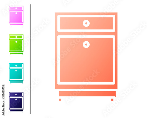 Coral Furniture nightstand icon isolated on white background. Set color icons. Vector Illustration