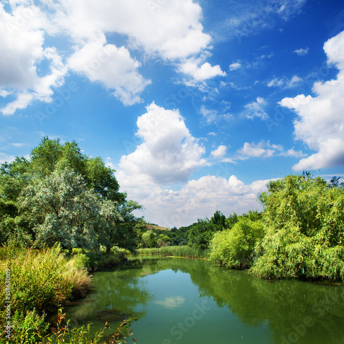 summer landscape  river and blue sky