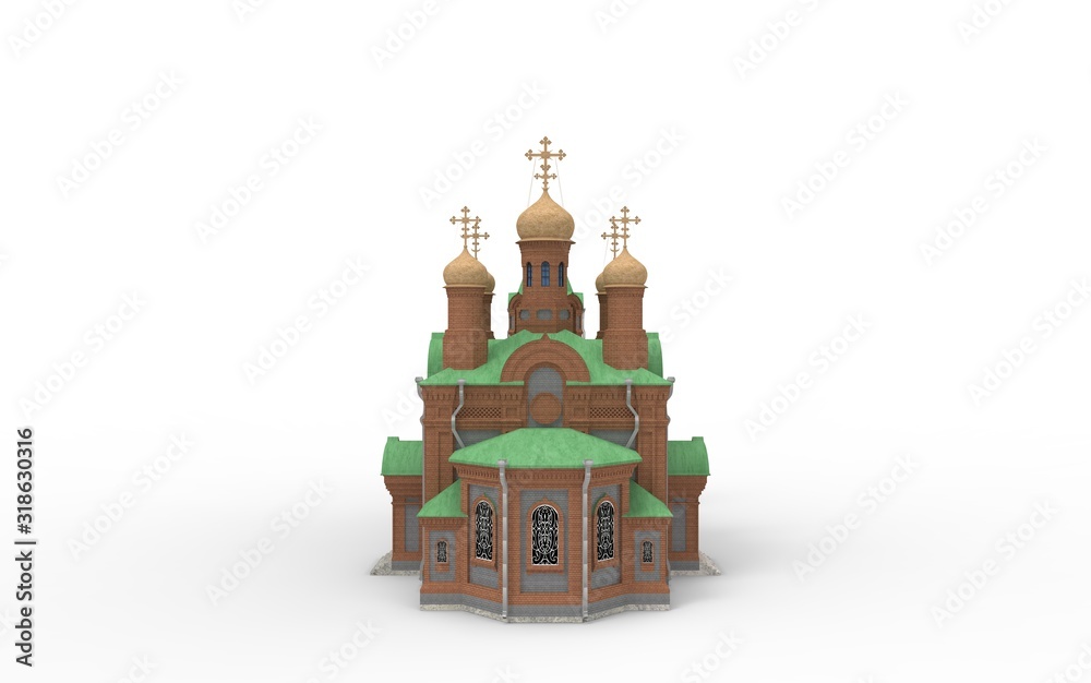 3d rendering of a chruch isolated in empty space background