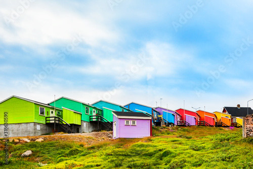 Colorful houses in Qeqertarsuaq village, western Greenland.