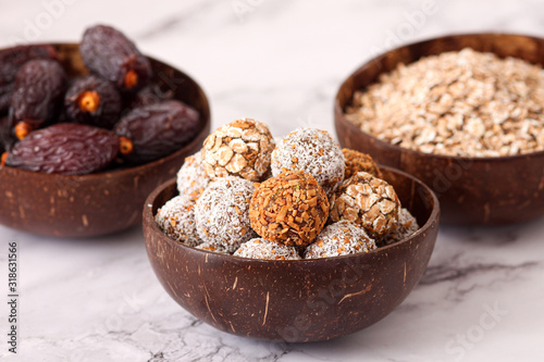 Raw vegan healthy dessert made from dates and nuts .Energy balls