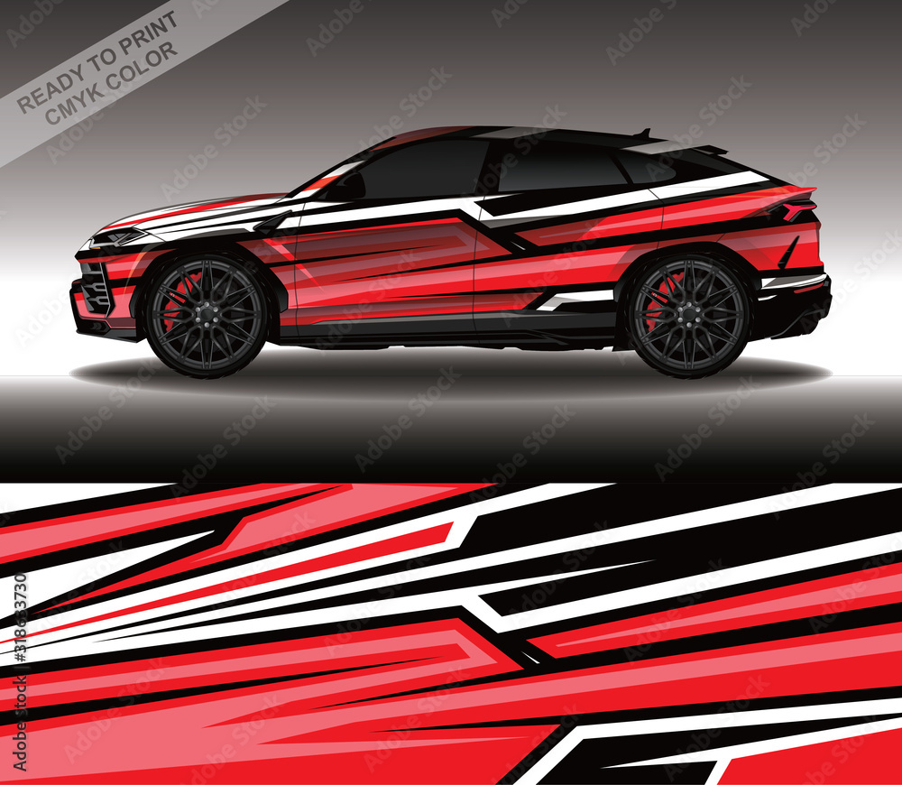 Obraz premium Car wrap decal design vector, custom livery race rally car vehicle sticker and tinting.