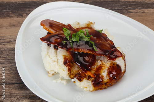 Rice with duck breast in Unagi sauce