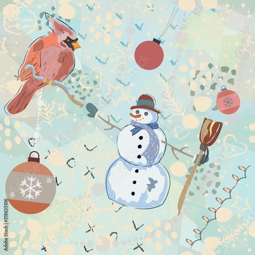 Seamless Winter Pattern with Christmas Ornaments.