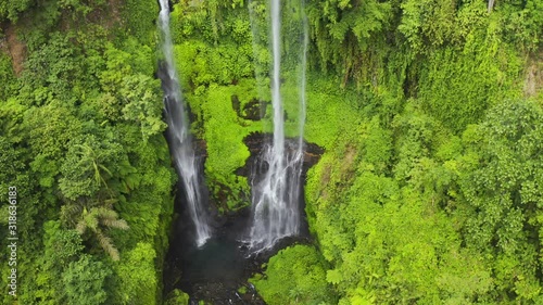 Catarata de Gocta, one of the high waterfalls in Amazonas, Peru. Aerial view 4K photo