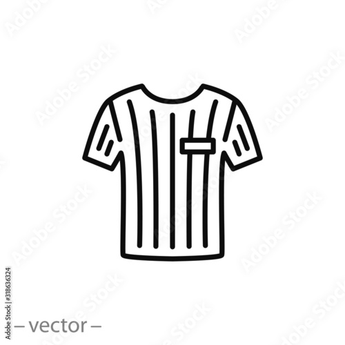 striped t shirt referee icon, sportive judge, thin line web symbol on white background - editable stroke vector illustration eps10