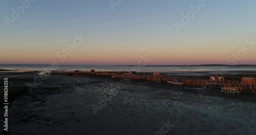 Aerial view of the traditional palafitic pier at the Carrasqueira village in Comporta, Portugal  photo