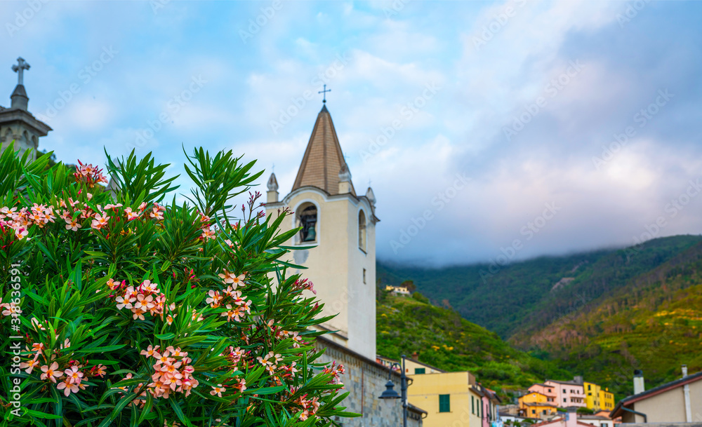 Fototapeta premium Manarola, Italy. Iconic landmark village in Cinque Terre national park in Italy, Ligury. UNESCO world heritage site. Manarola is famous and popular travel destination.