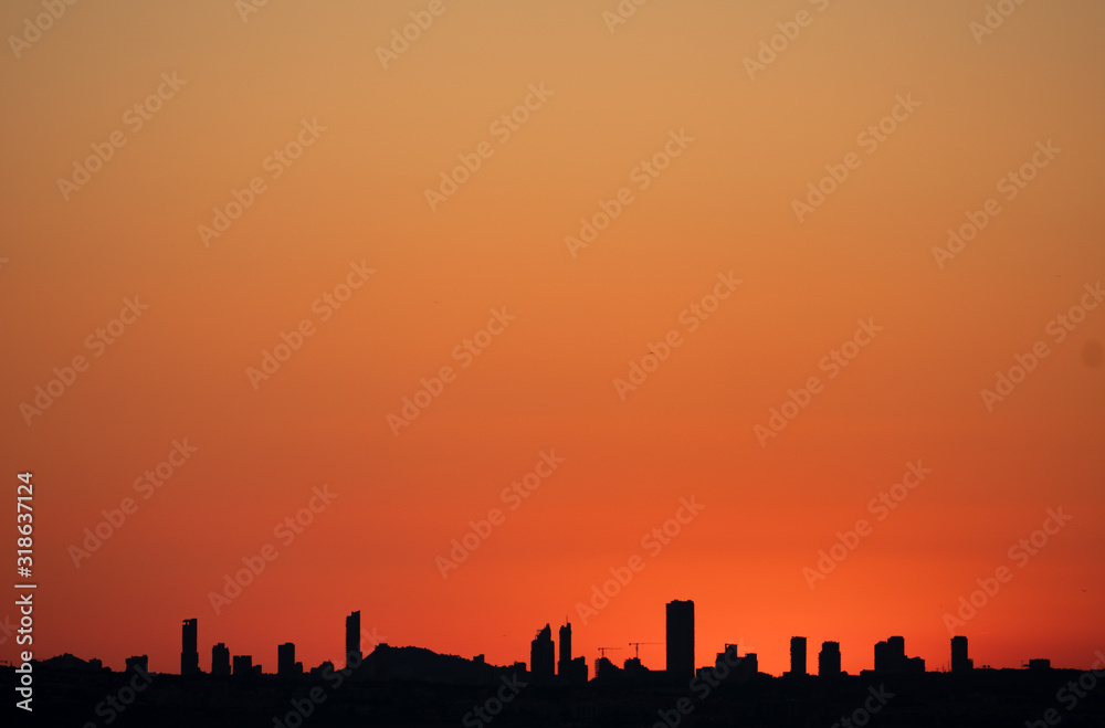 Sunset over Benidorm city skyline in Alicante with text space Sunset over Benidorm city skyline in Alicante with text space