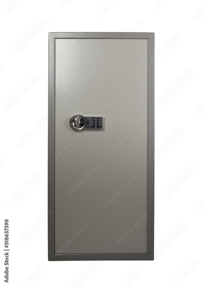 Big steel safe with electronic lock on white background Big steel safe with electronic lock on white background