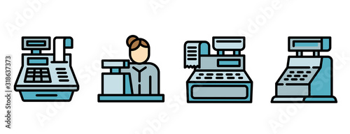 Cashier icons set. Outline set of cashier vector icons for web design isolated on white background