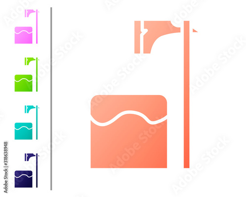 Coral Executioner axe in tree block icon isolated on white background. Hangman, torturer, executor, tormentor, butcher, headsman. Set color icons. Vector Illustration