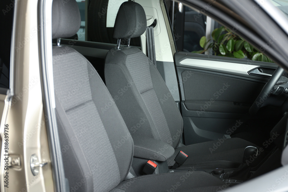 Modern car interior with comfortable grey seats