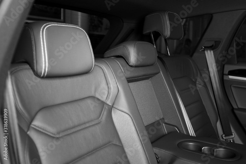 Modern car interior with comfortable leather seats