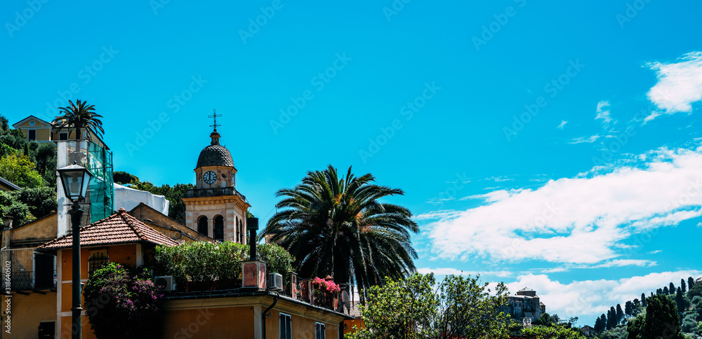 Fototapeta premium Typical italian village Portofino with colorful houses in Italy, Liguria sea coast.