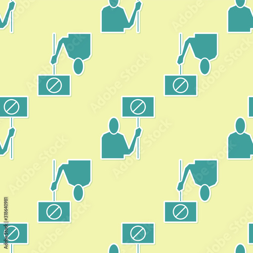 Green Nature saving protest icon isolated seamless pattern on yellow background. Earth planet protection, environmental issues demonstration. Vector Illustration