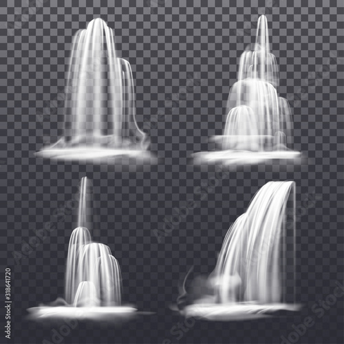 Set of realistic cascade waterfall  fountain water