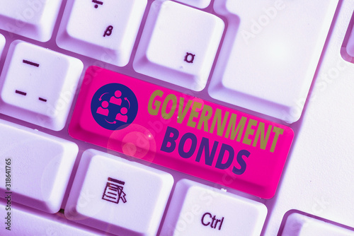 Text sign showing Government Bonds. Business photo text debt security issued by a government to support spending photo