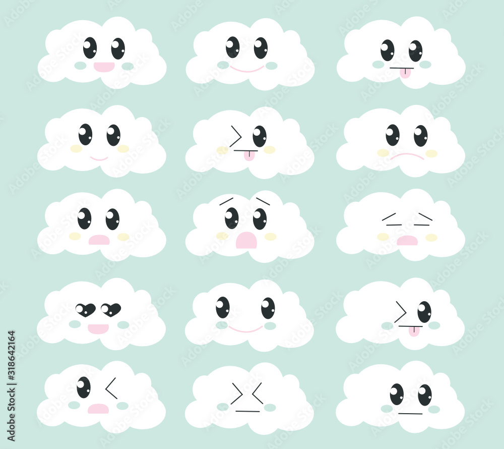 Kawai cute clouds emojis Kawai cute clouds emojis